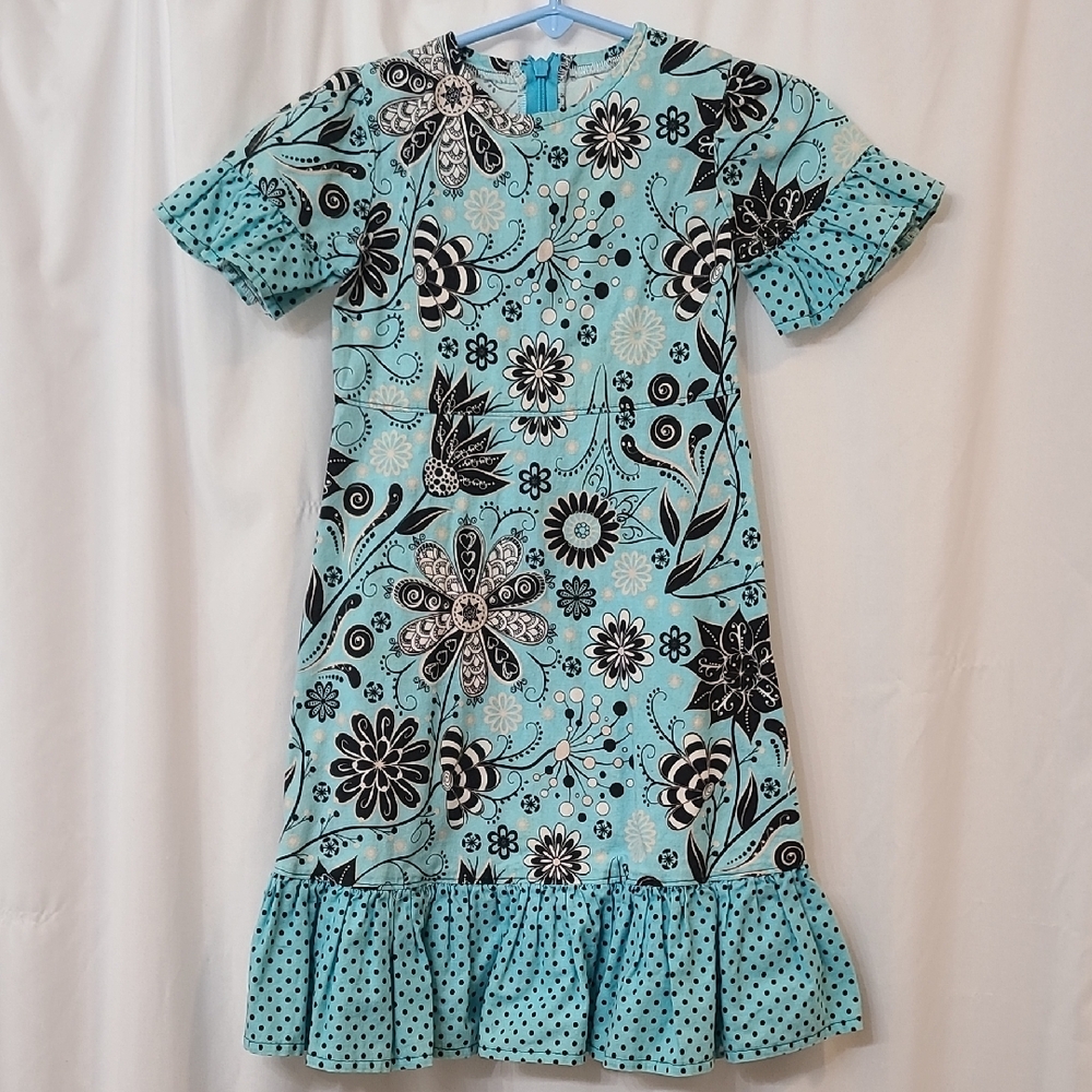 Floral Blue and Black Kids Dress